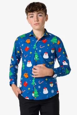 OppoSuits Festivity Blue| Casual Overhemden|Kerst Overhemden
