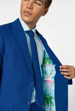 OppoSuits Navy Royale - Flaminguy lining|Heren Vrijgezellenfeest Pakken|Effen Gekleurde Pakken